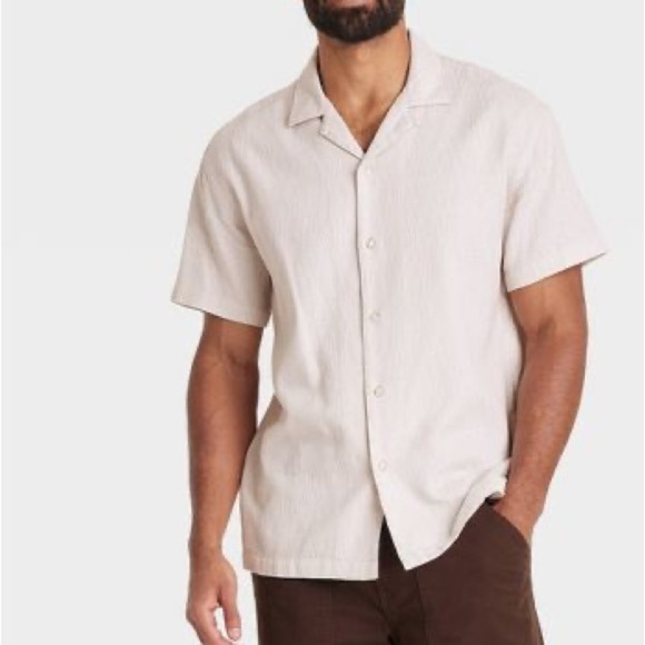 Goodfellow & Co- Men's Short Sleeve Slub Camp Button-Down Shirt Medium Pink Rose - Picture 9 of 9